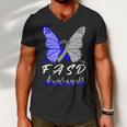 Fasd Awareness Butterfly Blue And Grey Ribbon Fetal Alcohol Spectrum Disorder Fetal Alcohol Spectrum Disorder Awareness Men V-Neck Tshirt