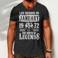 January 1972 Birthday Life Begins In January 1972 Men V-Neck Tshirt