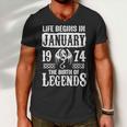 January 1974 Birthday Life Begins In January 1974 Men V-Neck Tshirt