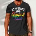 Mens 1 Worlds Gayest Dad Funny Fathers Day Lgbt Pride Rainbow 14 Shirt Men V-Neck Tshirt