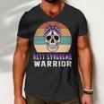 Rett Syndrome Warrior Skull Women Vintage Purple Ribbon Rett Syndrome Rett Syndrome Awareness V2 Men V-Neck Tshirt