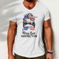 Funny Messy Bun Having Fun American Flag Merica 4Th Of July Men V-Neck Tshirt