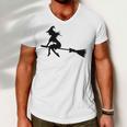 Halloween Young Scary Witch On Broom Pattern Men V-Neck Tshirt