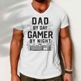 Mens Dad By Day Gamer By Night Funny Fathers Day Gaming Gift Men V-Neck Tshirt