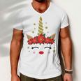 New Christmas Unicorn Face Santicorn Poinsettia Crown Cute Men V-Neck Tshirt