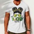 One Lucky Kid Messy Bun Shamrock St Patricks Day Men V-Neck Tshirt