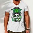 One Lucky Mama Messy Bun Shamrock St Patricks Day Men V-Neck Tshirt