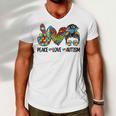 Peace Love Autism Mom Life Messy Bun Blue Autism Awareness Men V-Neck Tshirt