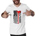 Distressed Patriot Axe Thin Red Line American Flag Men V-Neck Tshirt
