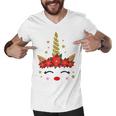 New Christmas Unicorn Face Santicorn Poinsettia Crown Cute Men V-Neck Tshirt