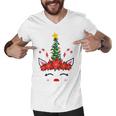 New Christmas Unicorn Face Santicorn Poinsettia Crown Cute V2 Men V-Neck Tshirt