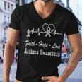 Faith Hope Love Asthma Awareness Heartbeat Christian Cross Grey Ribbon Asthma Asthma Awareness Men V-Neck Tshirt