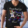 Friends Dont Let Friends Fight Chronic Fatigue Syndrome Cfs Alone Unicorn Blue Ribbon Chronic Fatigue Syndrome Support Cfs Awareness V2 Men V-Neck Tshirt