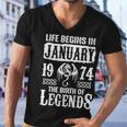 January 1974 Birthday Life Begins In January 1974 Men V-Neck Tshirt