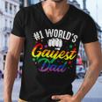 Mens 1 Worlds Gayest Dad Funny Fathers Day Lgbt Pride Rainbow 14 Shirt Men V-Neck Tshirt