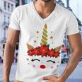 New Christmas Unicorn Face Santicorn Poinsettia Crown Cute Men V-Neck Tshirt