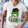 One Lucky Grammy Life Messy Bun St Patricks Day Irish Men V-Neck Tshirt