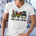 Peace Love Autism Mom Life Messy Bun Blue Autism Awareness Men V-Neck Tshirt