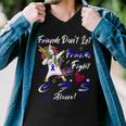 Friends Dont Let Friends Fight Chronic Fatigue Syndrome Cfs Alone Unicorn Blue Ribbon Chronic Fatigue Syndrome Support Cfs Awareness V2 Men V-Neck Tshirt