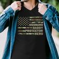 Mens Husband Daddy Protector Hero Fathers Day Flag Gift Men V-Neck Tshirt