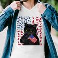 Funny Black Cat Independence Flag 633 Shirt Men V-Neck Tshirt