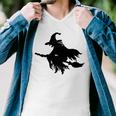 Halloween Scary Old Witch On Broom Art Design Pattern Men V-Neck Tshirt