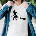 Halloween Young Scary Witch On Broom Pattern Men V-Neck Tshirt