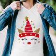 New Christmas Unicorn Face Santicorn Cute Men V-Neck Tshirt