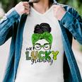 One Lucky Grammy Life Messy Bun St Patricks Day Irish Men V-Neck Tshirt