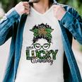 One Lucky Grammy St Patricks Day Messy Bun Leopard Men V-Neck Tshirt