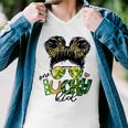 One Lucky Kid Messy Bun Shamrock St Patricks Day Men V-Neck Tshirt