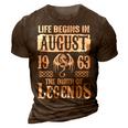 August 1963 Birthday Life Begins In August 1963 3D Print Casual Tshirt Brown