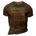 Drummer Nutrition Facts Funny Drum Player Humor 3D Print Casual Tshirt Brown