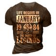 January 1984 Birthday Life Begins In January 1984 3D Print Casual Tshirt Brown
