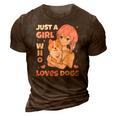 Just A Girl Who Loves Dogs Cute Corgi Lover Outfit & Apparel 3D Print Casual Tshirt Brown