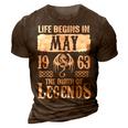 May 1963 Birthday Life Begins In May 1963 3D Print Casual Tshirt Brown