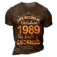 October 1989 Birthday Life Begins In October 1989 V2 3D Print Casual Tshirt Brown