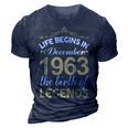 December 1963 Birthday Life Begins In December 1963 V2 3D Print Casual Tshirt Navy Blue