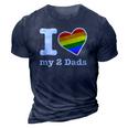 Gay Dads I Love My 2 Dads With Rainbow Heart 3D Print Casual Tshirt Navy Blue