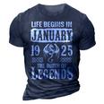 January 1925 Birthday Life Begins In January 1925 3D Print Casual Tshirt Navy Blue