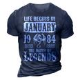 January 1984 Birthday Life Begins In January 1984 3D Print Casual Tshirt Navy Blue