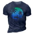 Retro Water Sport Surfboard Palm Tree Sea Tropical Surfing 3D Print Casual Tshirt Navy Blue