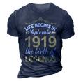 September 1919 Birthday Life Begins In September 1919 V2 3D Print Casual Tshirt Navy Blue