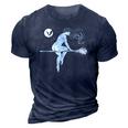Tattooed Witch On Broomstick Full Moon & Bat Halloween 3D Print Casual Tshirt Navy Blue