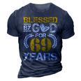 Vintage Blessed By God For 69 Years Happy 69Th Birthday 3D Print Casual Tshirt Navy Blue