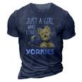 Womens Just A Girl Who Loves Yorkies Funny Yorkshire Terrier Gift 3D Print Casual Tshirt Navy Blue
