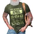 April 1963 Birthday Life Begins In April 1963 3D Print Casual Tshirt Army Green