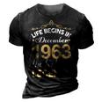 December 1963 Birthday Life Begins In December 1963 V2 3D Print Casual Tshirt Vintage Black