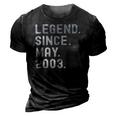 Legend Since May 2003 19 Years Old 19Th Birthday Gifts 3D Print Casual Tshirt Vintage Black