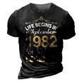September 1982 Birthday Life Begins In September 1982 V2 3D Print Casual Tshirt Vintage Black